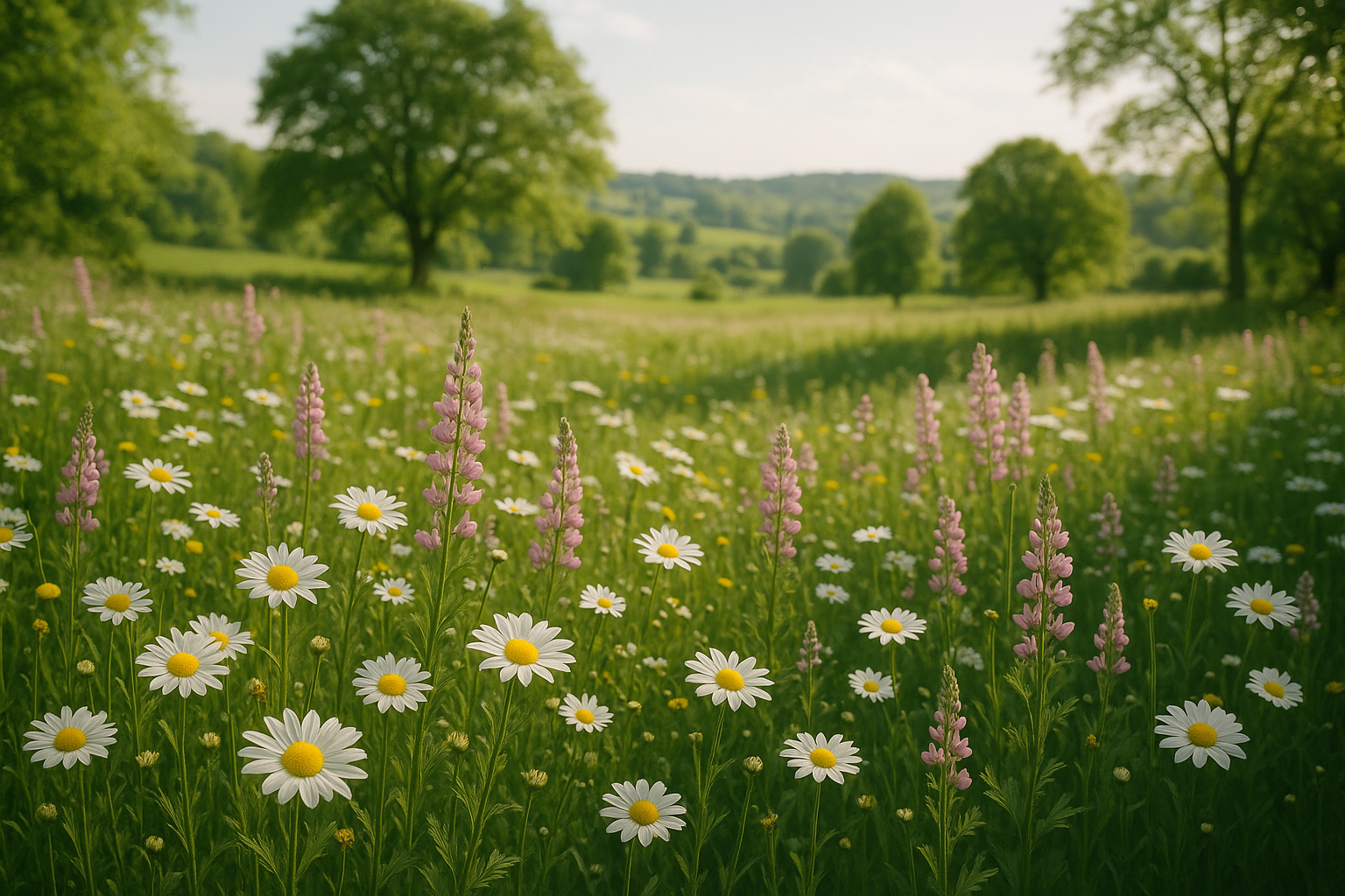 Jarní krajina s květinami