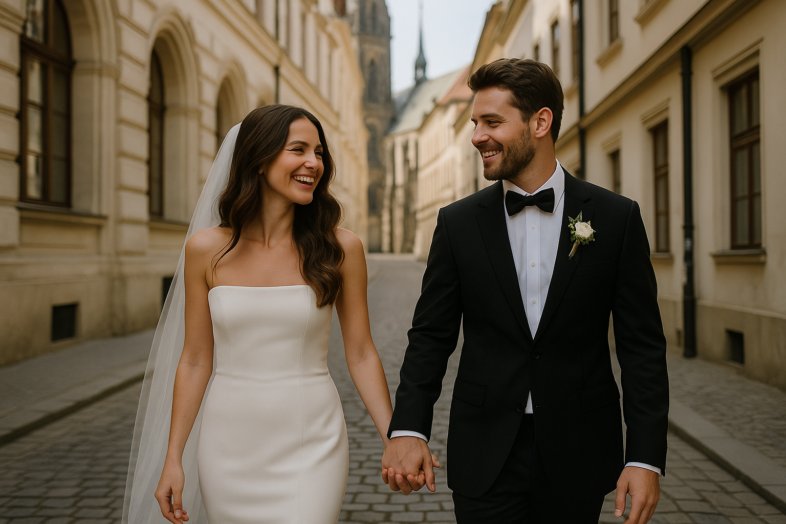 Svatební pár v městském prostředí Brna