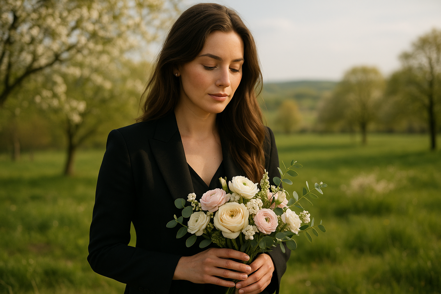 Portrét ženy v jarní krajině